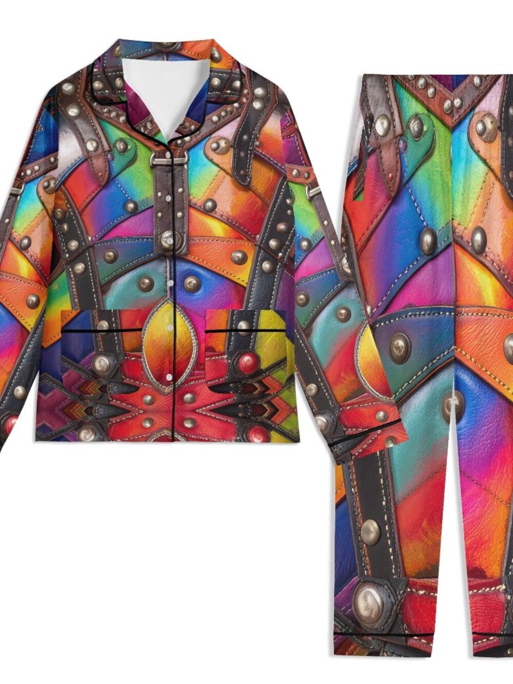 Trippy Colorful Pajamas  Unisex  NWT Lounge Set Bondage Armor Patchwork